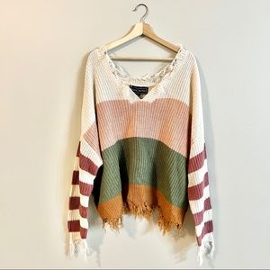 POLLY & ESTHER NWT colorful striped raw hem sweater